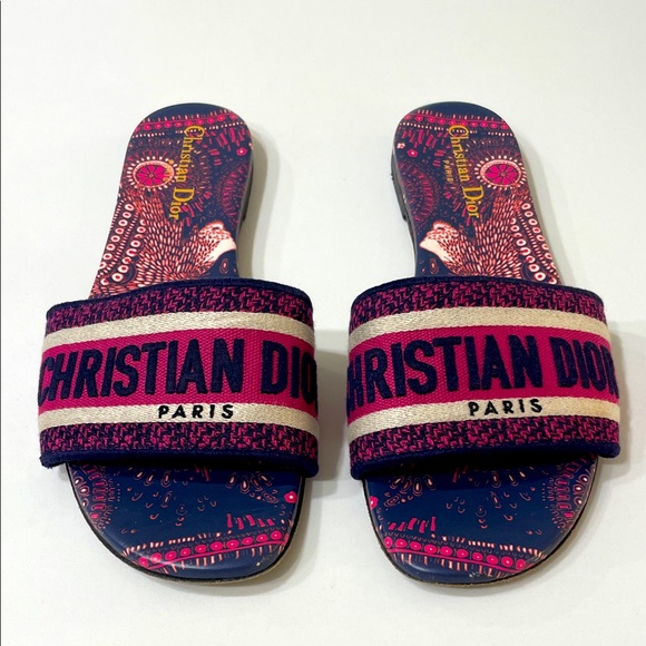 Christian Dior Pink and Navy Dway Slide Sandals | 39.5 - Picture 1 of 13